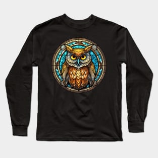 Owl Stained Glass Look Bird Lover Graphic Long Sleeve T-Shirt